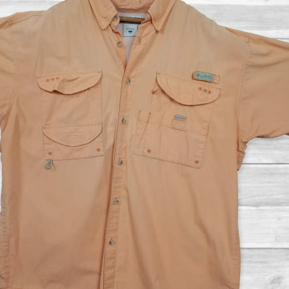 COLUMBIA Men's PFG Peach Short Sleeve Vented Button Down‎ Shirt Size Large - Picture 3 of 7